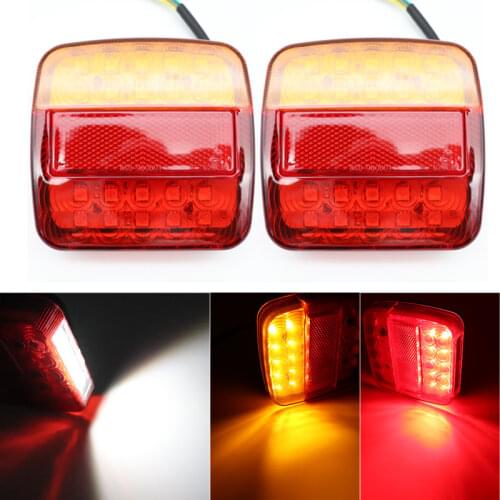2pcs 12V-24V Trailer Truck Caravan 26LED Taillight Turn Signal Indicator Brake Stop Lamp Rear Reverse with Number Plate Lights