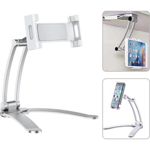 2 in 1 Flexible Lazy Bracket, Pull-Up Desktop/Wall Cell Phone Tablet Holder Stand Adjustable 360 Rotating Mount for Bed Kitchen
