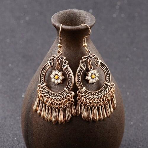 2020 Womens Bronze/Silver Color Vintage Ethnic Jhumka Jhumki Earrings Indian South Jewelry Bohemia Boho Earrings HQE310