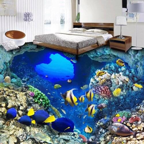 Beibehang Custom 3D Flooring Underwater World Tropical Fish Vinyl Floor Stickers Bathroom Waterproof Self-adhesive PVC Flooring