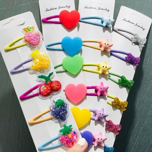 5/6Pcs/Set Fruit Starfish Bow Love Heart Hairpins For Girls Headwear Sweet Hair Clips Barrettes Kids Fashion Hair Accessories