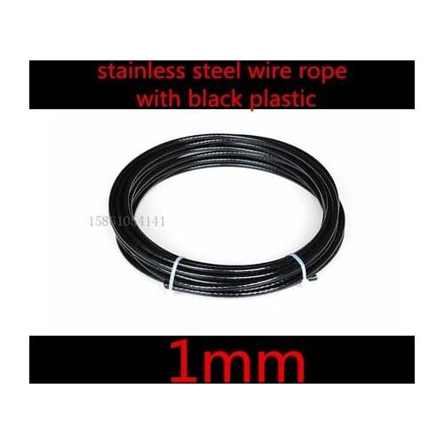 50meters 0.8mm stainless steel wire rope with black nylon/pvc coated, outer diameter 1mm