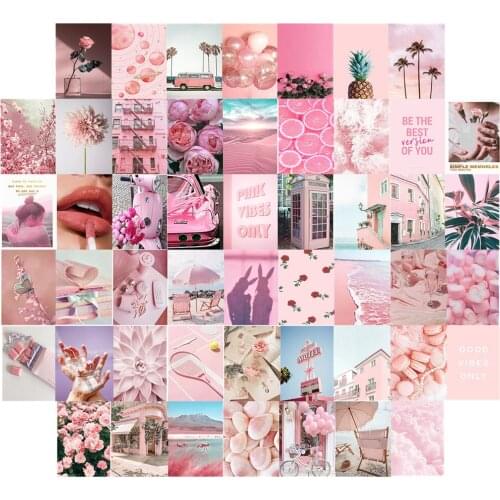 50Pcs Sweet Pink Theme Aesthetic Picture Wall Collage Print Kits Sea Rose Desert Photo Decor for Girl Dormitory Art Wall Posters