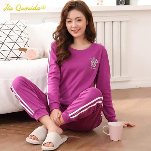 5XL Big Size Pajamas for Women Two Piece Set Autumn Winter Lady Casual Sleepwear Pj Sets for Woman Cotton Round Neck Loungewear