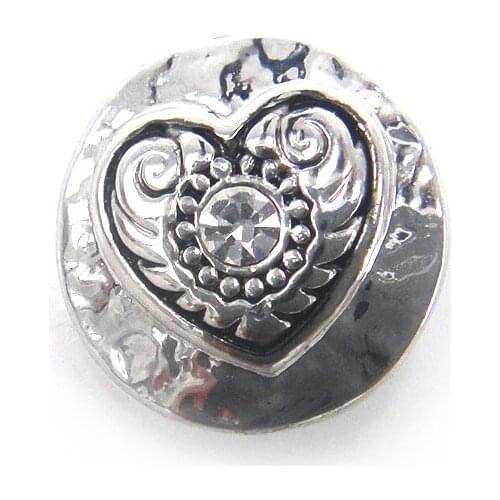 Free shipping Mini 1.2cm Heart white crystal charm DIY snap button metal charms