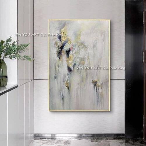 Large Size 100% Hand Painted White Yellow Grey Abstract Oil Painting Canvas Wall Pictures Art Home Wall Decoration As A Gift