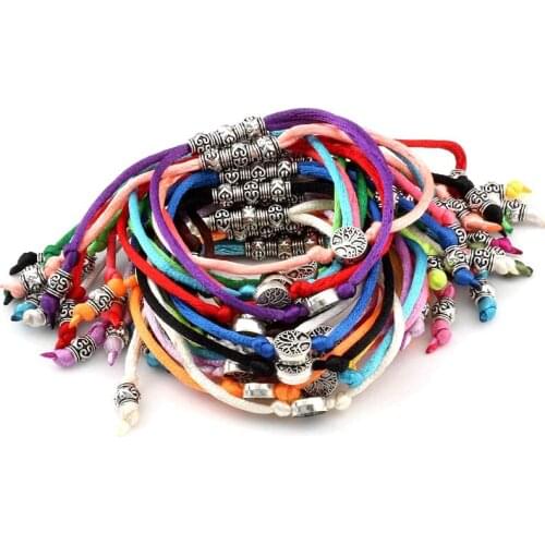 10pcs Tree OF life Zinc Alloy Bead Chinese Knot Wire Adjustable Bracelets Handmade DIY Jewelry 21Color C-9