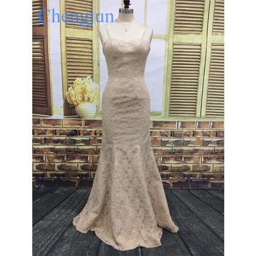 Chengjun Vintage Sweetheart Lace Sequins Sheath Champagne Wedding GownS For Bride