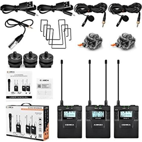 Comica CVM-WM300(A) Wireless Microphone for Canon Nikon Sony 96-Channel UHF Rechargeable Wireless mic Dual Lavalier Microphone