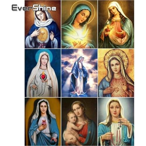 EverShine Diamond Mosaic Religion Picture Of Rhinestones Diamond Painting Cross Stitch Diamond Embroidery Madonna Wall Decor