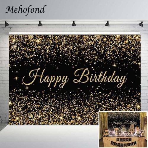 Mehofond Happy Birthday Party Backdrop Black Gold Glitter Bokeh Sequin Dot Photography Background Adult Children Decor Banner