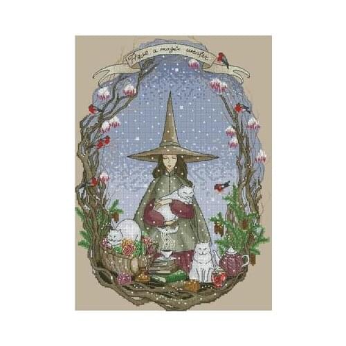 Four Seasons Witch-Winter Witch Counted Cross Stitch 11CT 14CT 18CT DIY Chinese Cross Stitch Kits Embroidery Needlework Sets