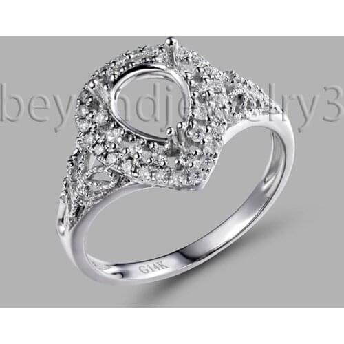 In Solid 14K White Gold Semi Mount Ring Settings Pear Cut 6x8mm 585 White Gold Diamond Engagement Ring For Sale SR0340