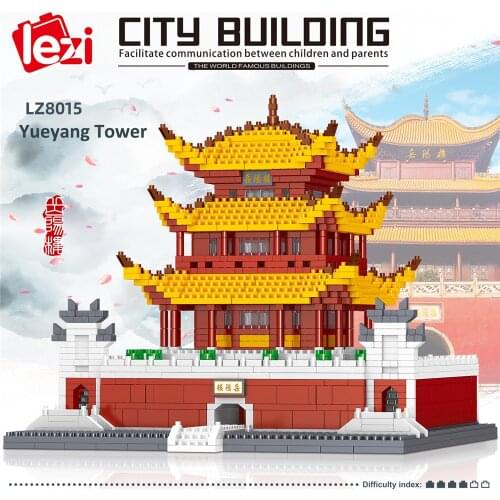Lezi LZ8015 World Famous Architecture Model Set Yueyang Tower Micro Mini Blocks China Top Ten Historical Cultural Building Toy