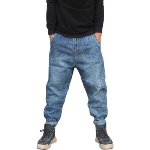 Fashion Loose Baggy Jeans Men Casual Loose Baggy Hiphop Harem Denim Pants Streetwear Trousers Plus Size Clothing