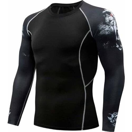 Mens Fitness Sports T Shirt Summer Slim Fit Printed Sportswear Top Basic Quick Dry Long Sleeve Pullover Streetwear Crew Neck Tee