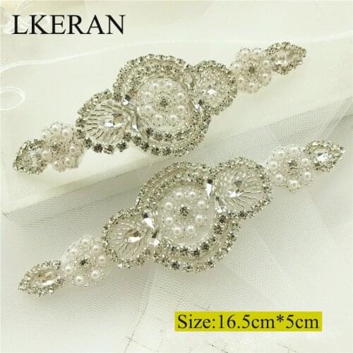 New 16.5cmx5cm Glamour Rhinestone applique 1PC Wedding Dress Crystal Belt Accessories Silver series bridal beaded applique iron