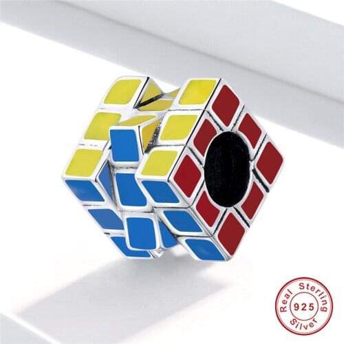 New charm 925 sterling silver colorful enamel cube beads fit women bracelet accessories pendant making children fashion jewelry