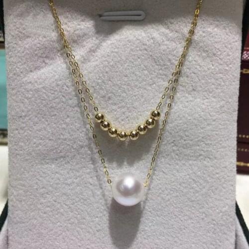 NYMPH Real 18K Gold Pearl Necklace Pure Solid AU750 Chain White Natural AKOYA Seawater Pearls For Women Wedding Fine Jewelry D54
