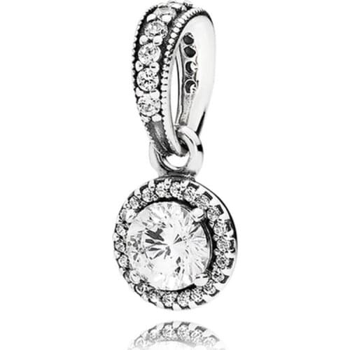 Original Classic Elegance With Zirconia Solitaire Encircled Pendant Beads Fit 925 Sterling Silver Charm Bracelet Jewelry