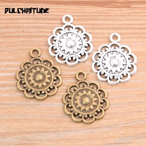 PULCHRITUDE 10pcs 21*26mm Two Color Flower Hollow Charms Necklace Pendant Jewelry Accessory Making Man Women Retro Style Jewelry