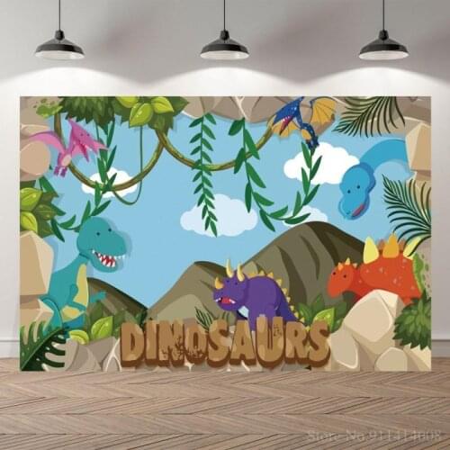 Rock Mountain Blue Sky Dinosaur Theme Party Backdrops Kids Toys Story Birthday Celebrate Jungle Forest Photo Background