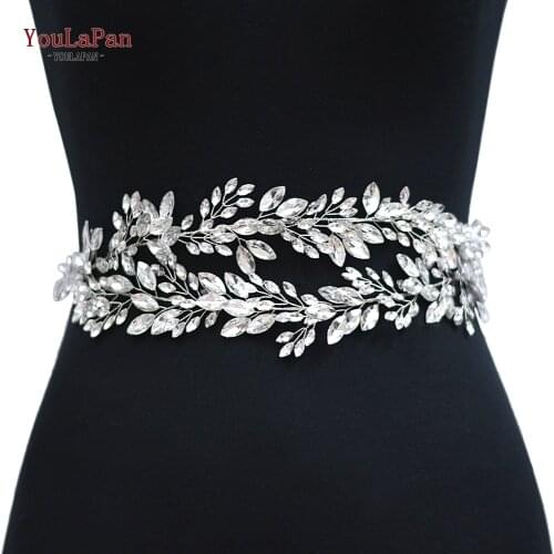 YouLaPan SH304 Luxury Rhinestone Wedding Belts Handmade Crystal Bridal Belt Silver Women Waist Band for Dresses Bride Headband