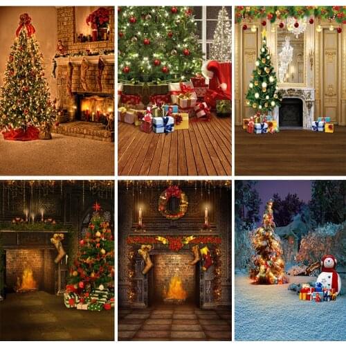 Christmas Background Backdrop Fireplace Tree Winter Window Interior Baby Birthday Photography Background For Photo Studio