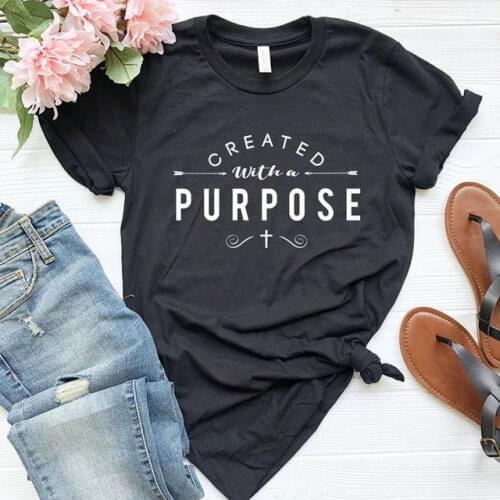 Created with A Purpose T-Shirt 100% Cotton unisex women funny jesus Christian grunge Fashion tumblr tshirt top tee Drop Shipping