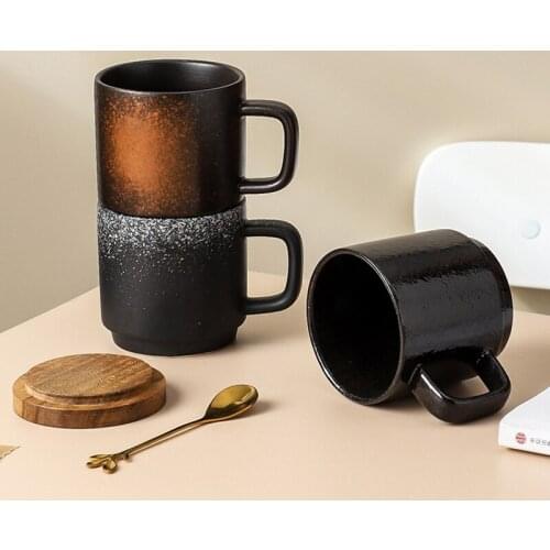 Thicken Ceramic Mug Handgrip Cup For Breakfast Milk Creative Simple Mugs Coffee Cups With Eco Friendly Wood Lid