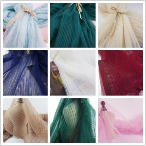 5Metres 155cm Width Evening Gowns Pleated Crushed Mesh Fabric White Khaki Blue Crumpled Tulle Net Fabric For Organ Skirt Dress