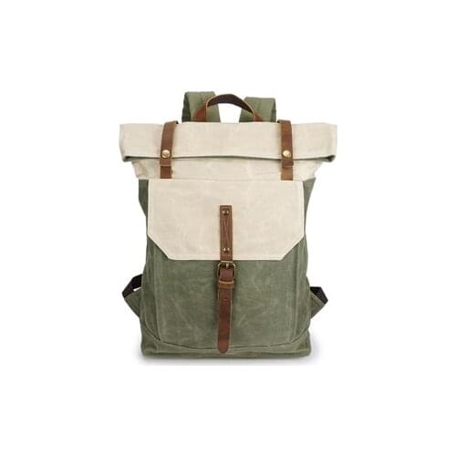 Waterproof Daypacks 14" Laptops Rucksack Men/women Bags Vintage Oil Waxed Canvas Leather Backpack Teenager School Bag Travel