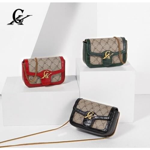 Womens printed pattern leather messenger bag, retro handle, wallet, chain bag, designer luxury handbag, free shipping