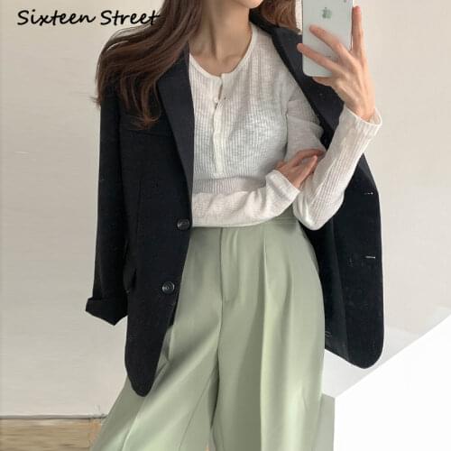 Blazers for Women Korean Style Autumn French Lapel Button Cardigan Long Blazer Casual Ladies Tops Chic Fashion Woman Jacket 2021