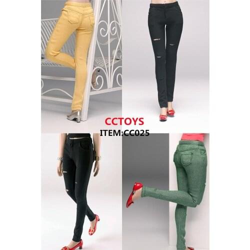CC025 1/6 Female Soldier Casual Ripped Slim Jeans Girls Pants Pencil Pants For 12 Inch Female Dolls In Stock