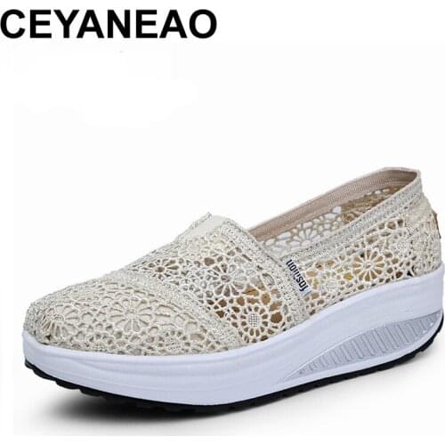 CEYANEAO 2018Womens Shoes Fashion Outdoor Casual Platform Women Vulcanize Shoes Ladies Air Mesh Shoes Woman Black White Solid