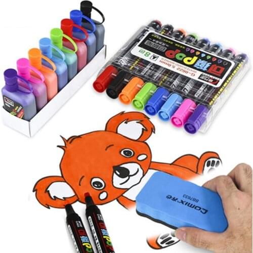 KNOW POP Whiteboard Marker/Ink 8 Colors Flat Thick Head 5/12mm Water-based Repeated Filling Erasable Pen New G-0622/0625/0311