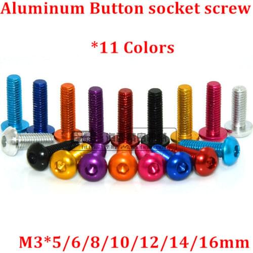 10pcs M3 Aluminum Button screw M3*5/6/8/10/12/14/16mm Hex socket button head aluminum model screws