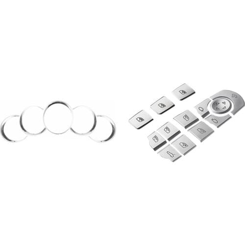 2 Set Car Accessories: 1 Set Car Dashboard Meter Ring Covers Trim & 1 Set Car Window Lifter Buttons Sequins Decoration