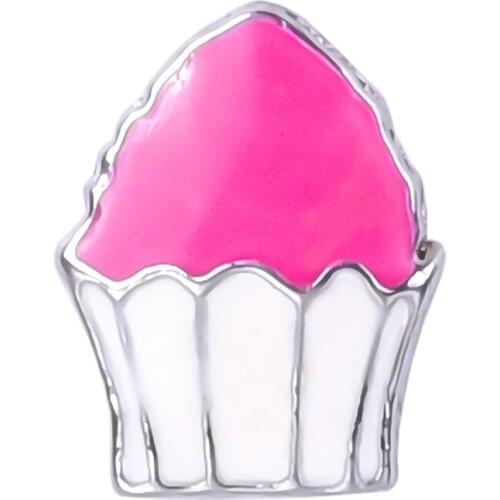 F110 Pink Enamel Sweet Cake Floating Locket Charms Fit Memory Glass Locket Pendant Necklace Jewelry