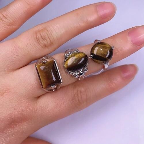 20Pcs/pack Wholesale Mix-style Natural Stone Ring Irregular Tiger Eye Stone Ring Charms For Elegant Women Love Romantic Gift