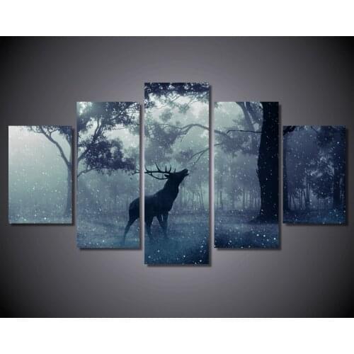 5 Pieces/set THE Snow Animal Deer Forest Modern Home Wall Decor Canvas Picture Art HD Print Painting On Canvas Artworks
