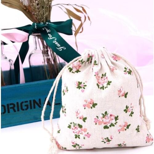 Free Shipping 14x16cm 5pcs/lot Packaging Pouches Drawstring Cotton Bags Pink Flower Print Jewelry Candy Beads Gifts Storage Bags