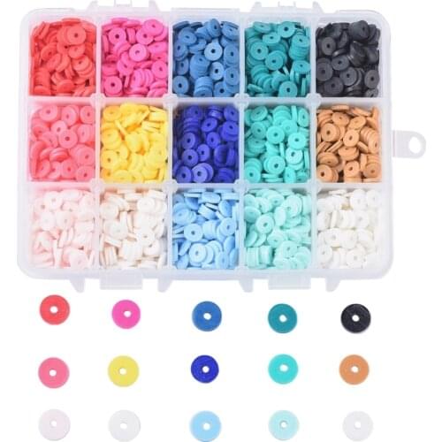 15 Colors Disc Handmade Polymer Clay Beads 4mm 6mm 8mm Round Flat Heishi Beads for DIY Jewelry Making Bracelet Accessories