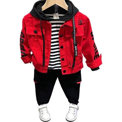 Baby Boys Denim Jacket 2020 Autumn Jackets For Boys Coat Kids Denim Jacket+Hoodies+pants 3 Pcs Boy Clothing Set Autumn Outwear