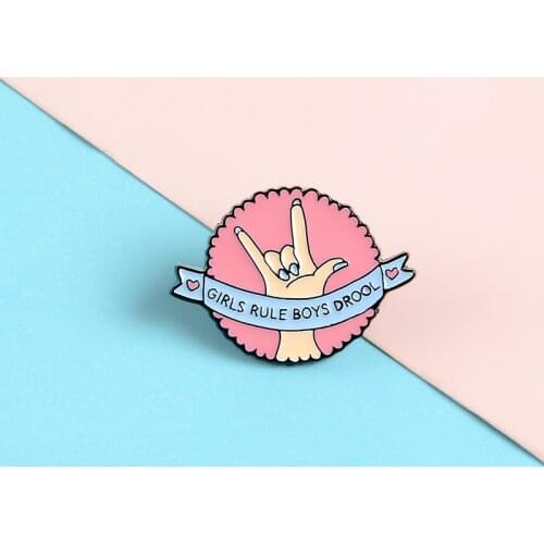 Girls Rule Boys Drool Enamel Pins Cartoon Girl Power Brooches Backpack Round Button Badges Feminist Jewelry Gift for Women