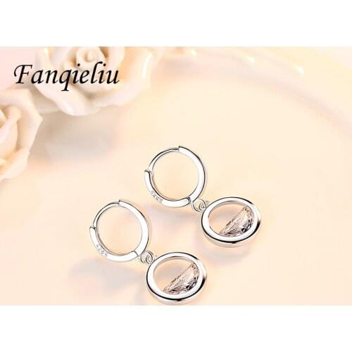 Fanqieliu Round Crystal Dangler Seawater Real 925 Sterling Silver Drop Earrings Women Trendy Jewelry Gift For Girl FQL202107