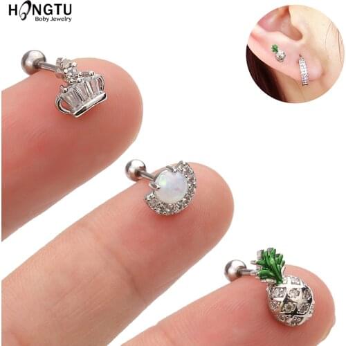 HONGTU 1Pc Silver Color Ear Cartilage Helix Screw Back Earring Stud Cz Tragus Rook Conch 20g Stainless Steel Piercing Jewelry