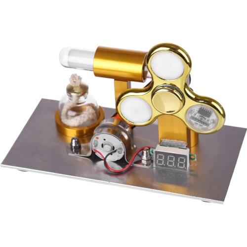 Custom L-Shaped Stirling Engine Model Science Experiment Educational Toy with Voltage Digital Display Meter Gyroscopes Bulb
