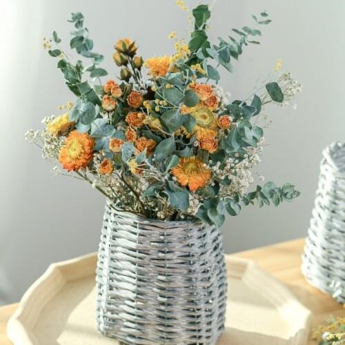 Country Style Mix Preserved Dried Daisy Rose Cotton Eucalyptus Gypsophila Roland Flower Bouquet Basket Home Table Festival Decor